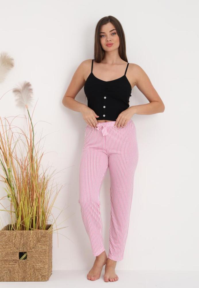 Pantaloni de Pijama Dama ,Culoare Roz cu Alb,Engros
